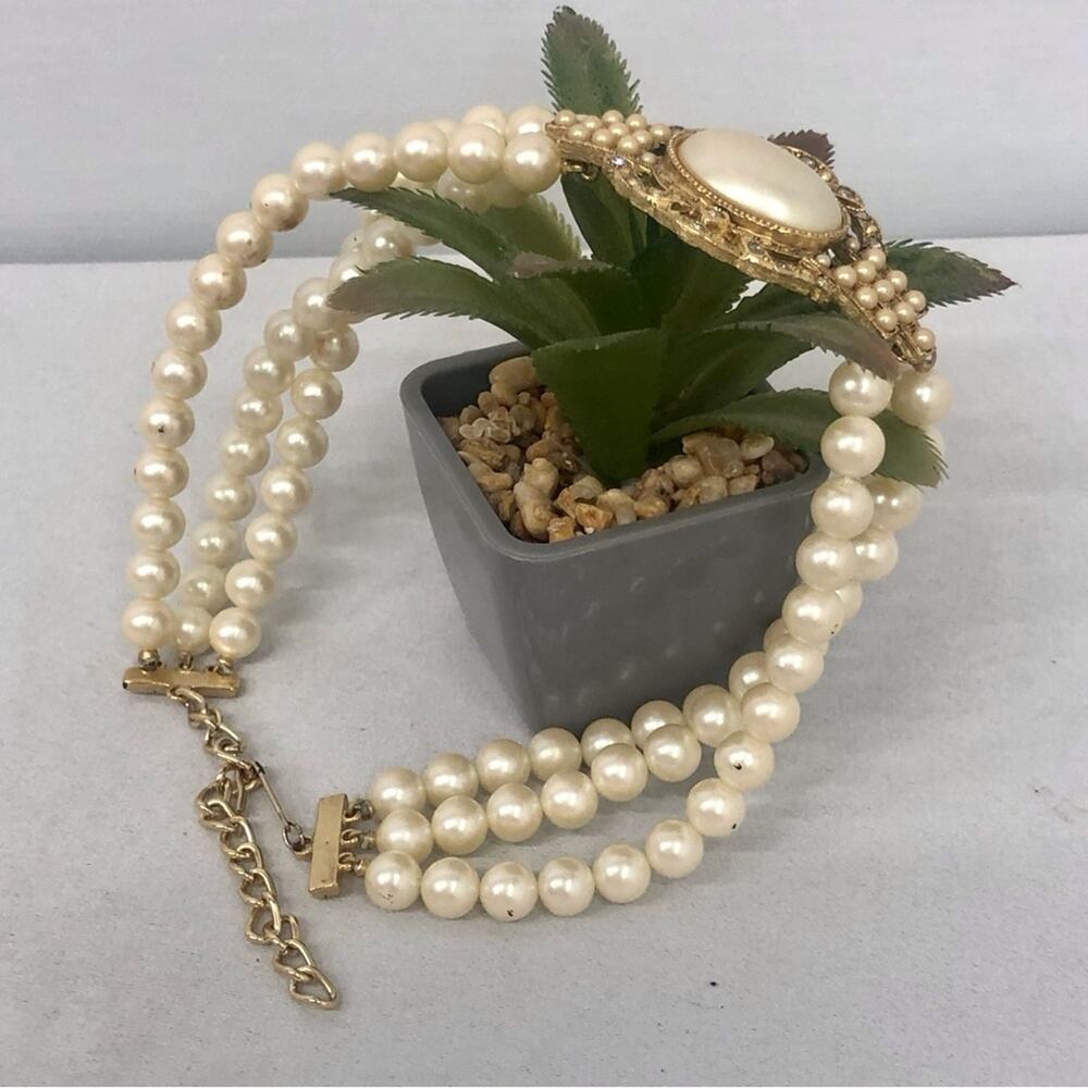 Vintage Signed Richelieu Pearlescent Rhinestone Choker - Picture 11 of 16